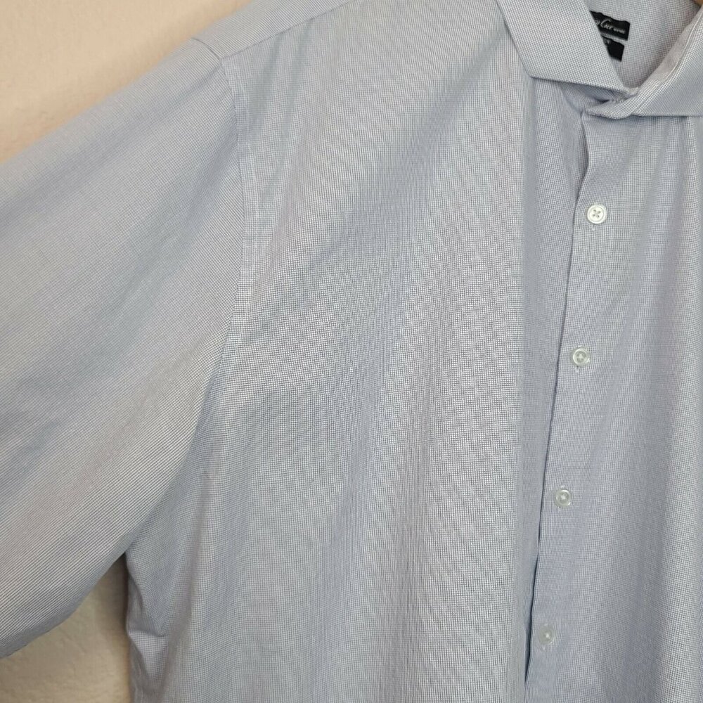 Kenneth Cole Dress Shirt 2XL Men Size 18 34/35 Light Blue Grid Check Long Sleeve - Picture 11 of 12